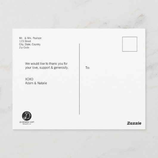 Aangepaste Verticale Foto Huwelijk "liefde & bedan Briefkaart (Achterkant)