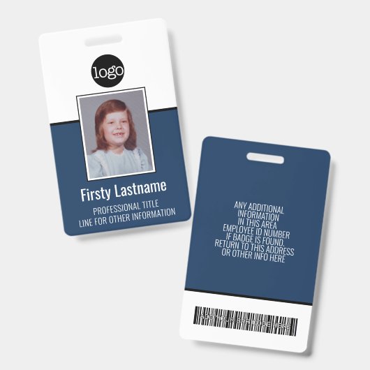 Aangepaste verticale foto van werknemer met streep badge (Voor- en achterkant)