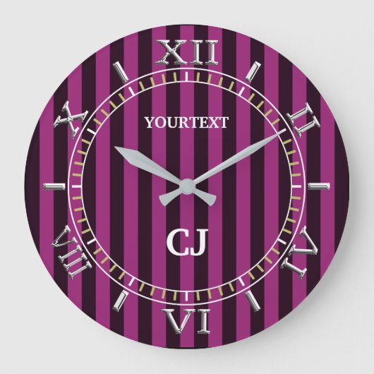 Aangepaste verticale Fuchsia Stripes Dial op een Grote Klok (Voorkant)