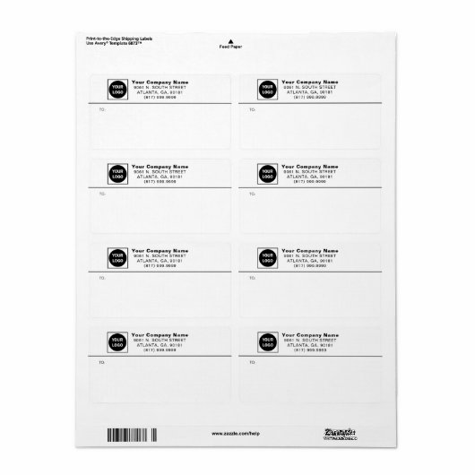 Aangepaste verzendlabels voor zakelijke Logo Etiket (Full Sheet)