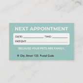 Aangepaste veterinaire en afspraakherinnering visitekaartje (Achterkant)