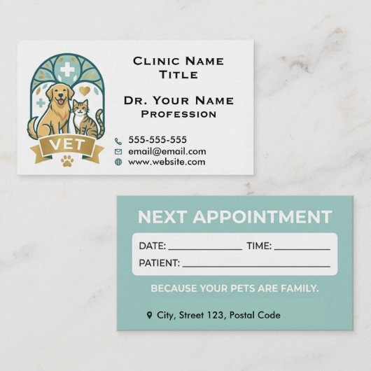 Aangepaste veterinaire en afspraakherinnering visitekaartje (Voorkant / Achterkant)