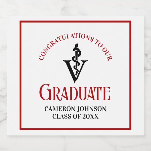 Aangepaste Veterinaire School Red Graduation Party Sparkling Wijnetiket (Enkel label)