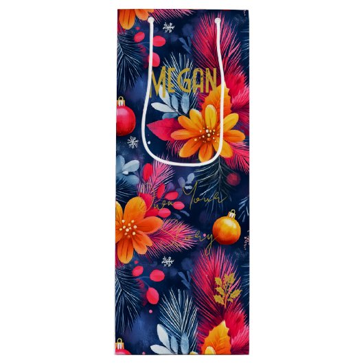 Aangepaste Vibrant Vakantie Bloemen Geschenktas Wijn Cadeautas (Voorkant)