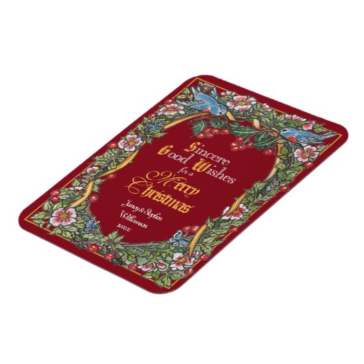 Aangepaste Victoriaans kerstflora Bird Burgundy Magneet (Linkerzijde)