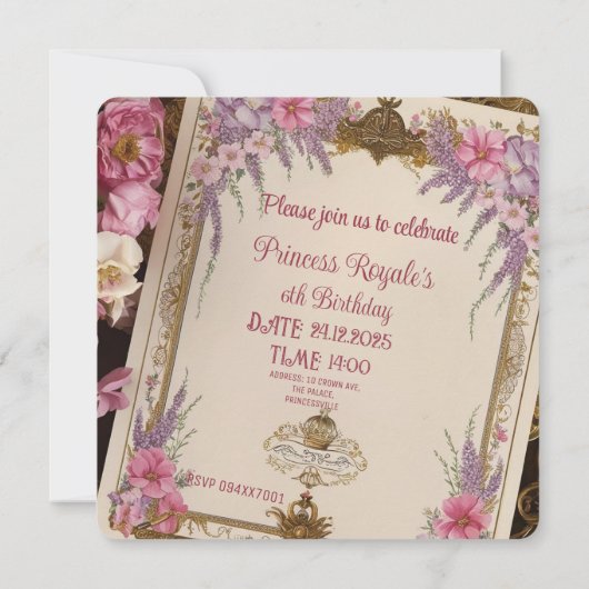 Aangepaste Victoriaans Princess 6e Verjaardag I Kaart (Achterkant)