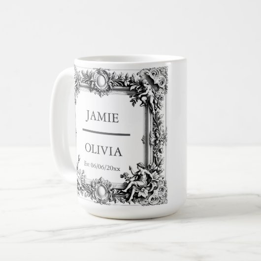 Aangepaste Victoriaans Scroll Lijst - bruiloft Koffiemok (Voorkant links)
