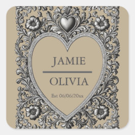 Aangepaste Victoriaans Scroll Lijst - bruiloft Vierkante Sticker