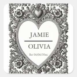 Aangepaste Victoriaans Scroll Lijst - bruiloft Vierkante Sticker