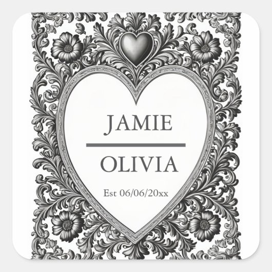 Aangepaste Victoriaans Scroll Lijst - bruiloft Vierkante Sticker (Voorkant)