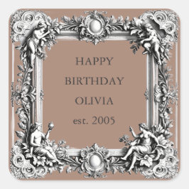 Aangepaste Victoriaans Scroll Lijst – Elegant MOCH Vierkante Sticker