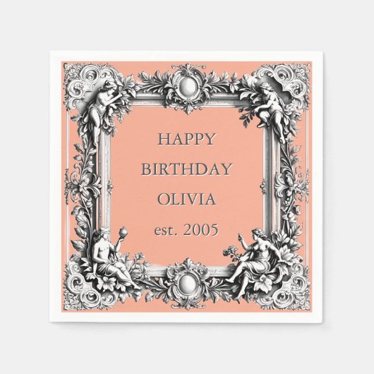 Aangepaste Victoriaans Scroll Lijst servet – klei  (Voorkant)
