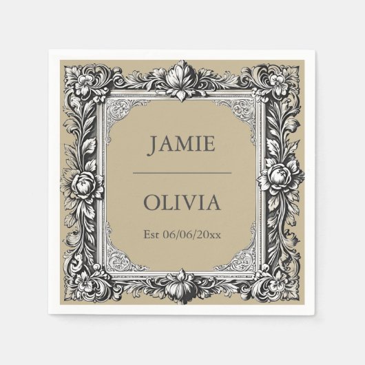 Aangepaste Victoriaans Scroll Lijst servet – mocha (Voorkant)