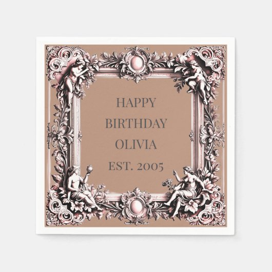 Aangepaste Victoriaans Scroll Lijst servet – mocha (Voorkant)