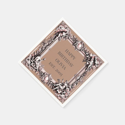 Aangepaste Victoriaans Scroll Lijst servet – mocha (Hoek)