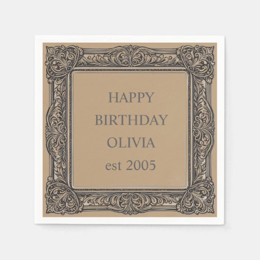 Aangepaste Victoriaans Scroll Lijst servet – mocha (Voorkant)