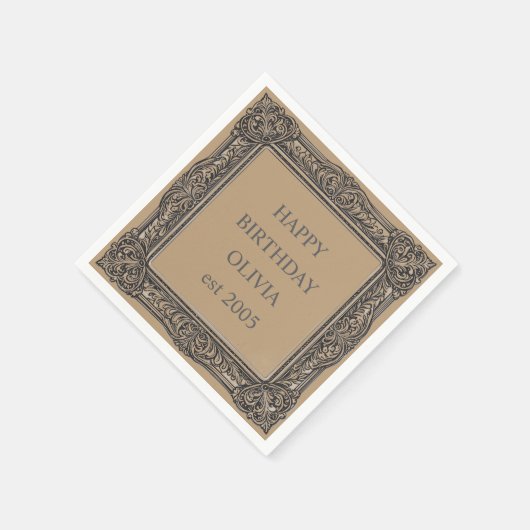 Aangepaste Victoriaans Scroll Lijst servet – mocha (Hoek)