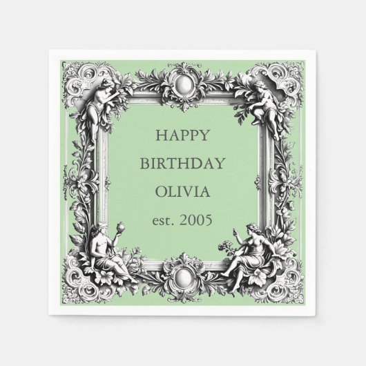 Aangepaste Victoriaans Scroll Lijst servet – salie (Voorkant)