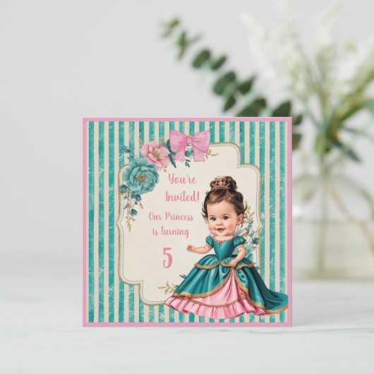 Aangepaste Victoriaanse Roze en Turquoise Bloem Pr Kaart (Staand voorkant)