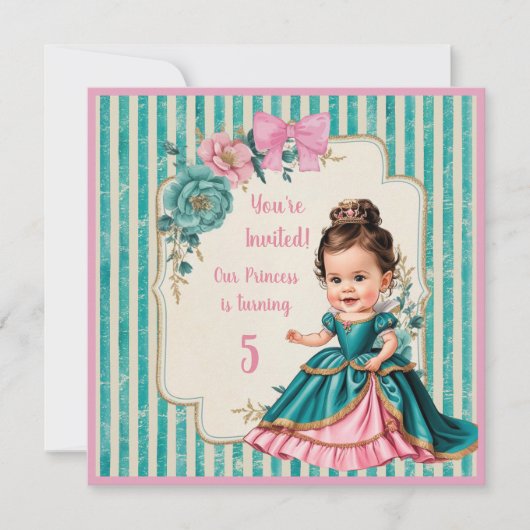 Aangepaste Victoriaanse Roze en Turquoise Bloem Pr Kaart (Voorkant)