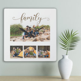 Aangepaste vier-familie foto collage met leuk schr vierkante klok