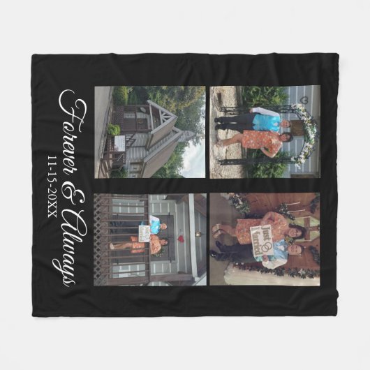 Aangepaste vier foto bruiloft modern script fleece deken (Voorkant (Horizontaal))