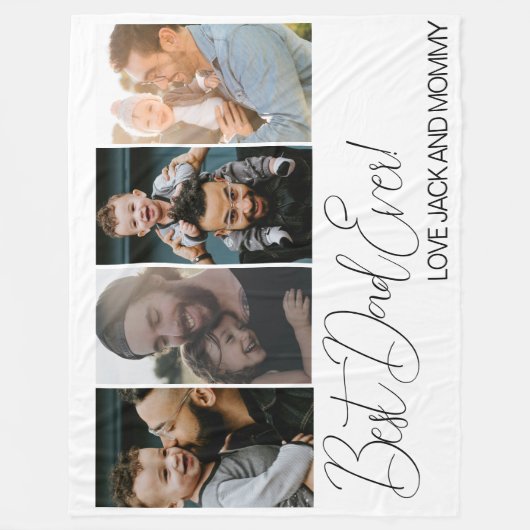 Aangepaste vier foto collage beste papa ooit fleece deken (Voorkant)