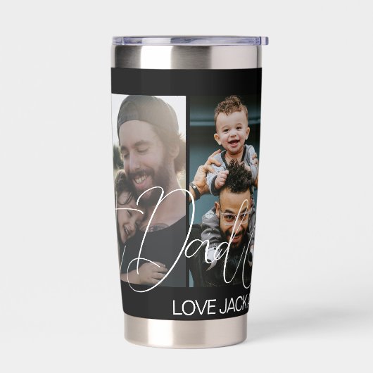 Aangepaste vier foto collage beste papa ooit geïsoleerde drinkbeker (Links)