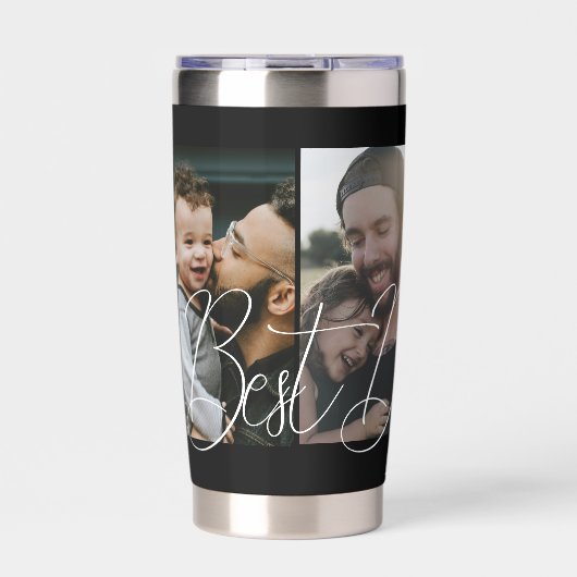Aangepaste vier foto collage beste papa ooit geïsoleerde drinkbeker (Voorkant)