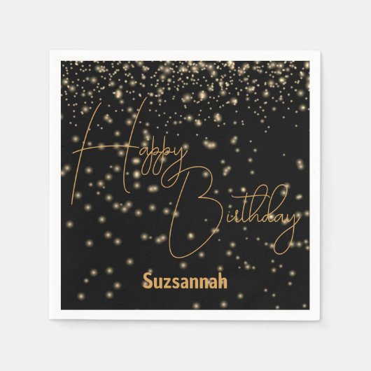 Aangepaste viering gloeiende gouden Confetti op zw Servet (Voorkant)