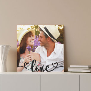 Aangepaste vierkant foto met liefdeskalligrafie canvas afdruk