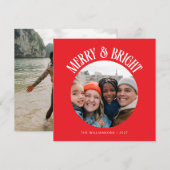 Aangepaste vierkante feestelijke rode 2 familie fo feestdagenkaart (Voorkant / Achterkant)