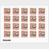 Aangepaste vierkante kerststicker met twee foto's sticker (Vel)