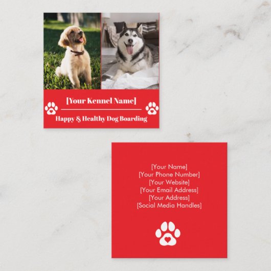 Aangepaste Vierkante Pet Kennel met Poot Print Vierkante Visitekaartje (Voorkant / Achterkant)