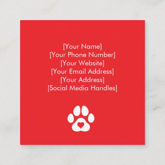 Aangepaste Vierkante Pet Kennel met Poot Print Vierkante Visitekaartje (Achterkant)