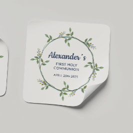 Aangepaste vierkante Sticker - Bloemen Communie Kr