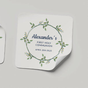 Aangepaste vierkante Sticker - Bloemen Communie Kr