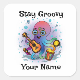 Aangepaste vierkante sticker | Retro octopus naam 