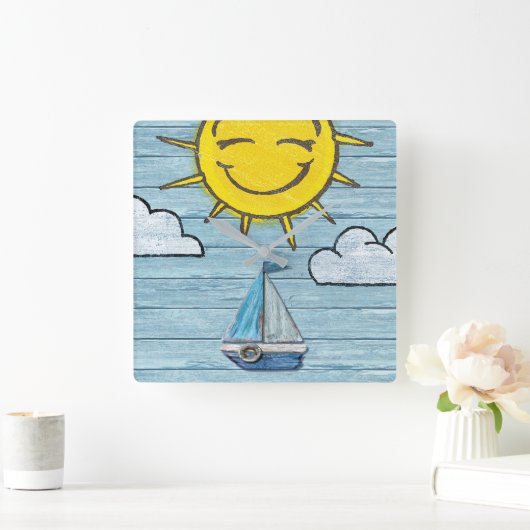 Aangepaste vierkante wandklok Driftwood Beach ontw (Huis)