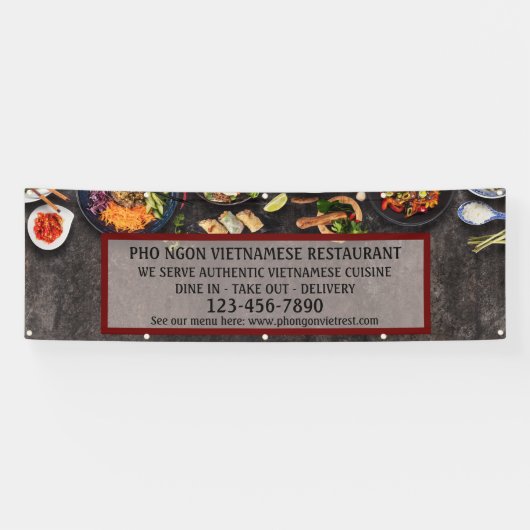 Aangepaste Vietnamese Restaurant Grote Muur Spandoek (Horizontaal)
