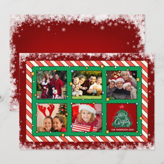 Aangepaste Vijf Foto Kerst Flat Holiday Kaart (Voorkant / Achterkant)