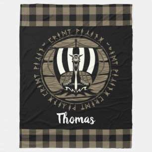 Aangepaste Viking Dragon Long Ship start Black Fleece Deken