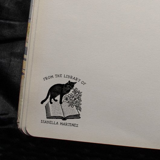 Aangepaste vintage bloem bibliotheek kat rubberstempel