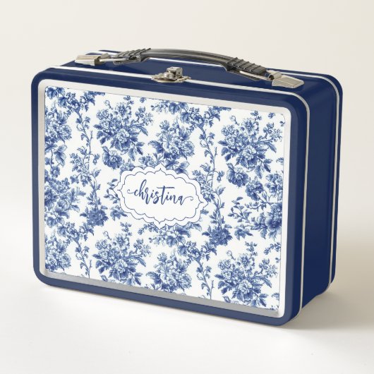 Aangepaste Vintage Bloem Navy Blauwe Toile Monogra (Voorkant)