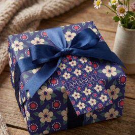 Aangepaste vintage bloemengift tag met naam cadeaulabel