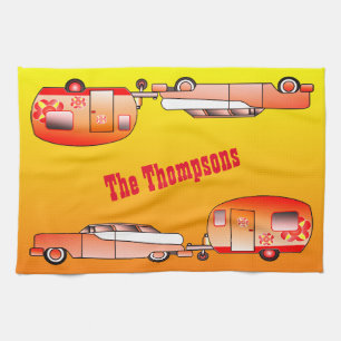 Aangepaste Vintage Car en Caravan Dish Towel Theedoek