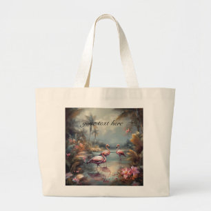 Aangepaste Vintage Flamingo Tropische Lagune Kunst Grote Tote Bag
