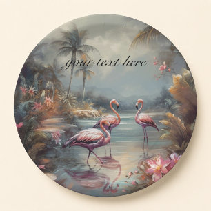 Aangepaste Vintage Flamingo Tropische Lagune Kunst Papieren Bordje