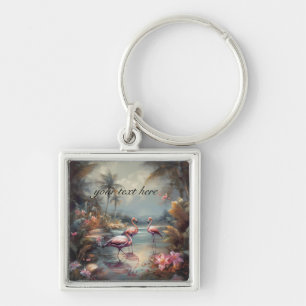 Aangepaste Vintage Flamingo Tropische Lagune Kunst Sleutelhanger