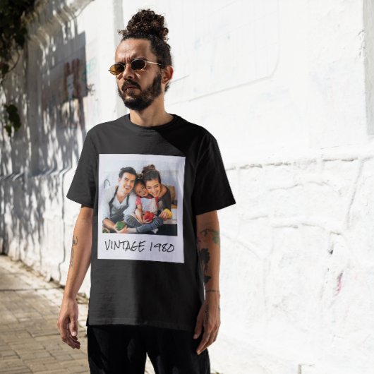 Aangepaste vintage foto en jaar Zwart T-shirt